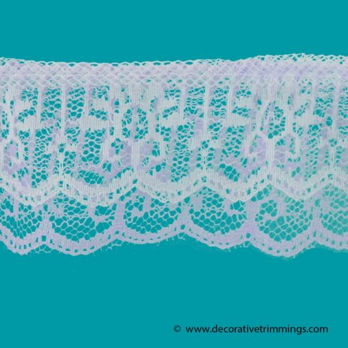 White/Lilac 1 3/4 Inch 2 Tier Ruffled Lace Edge
